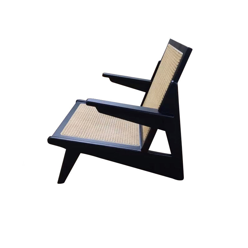 Living Room Wood Solid Wood Frame Basic Four Leg Woven Back Lounge Chair Wood Black Fixed Arms Clearhalo 'Accent Chairs' 'accent_chairs' 'Chairs & Seating' 'furn' 'furn_accent_chairs' 'Furniture' 'Living Room Furniture' 5179101