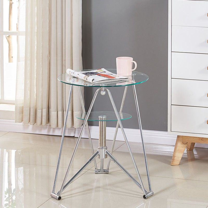 28.7"H Modern Metal Frame Base Round Glass Top Coffee Table with Shelf Clear Clearhalo 'Coffee & Accent Tables' 'Coffee Tables' 'coffee_tables' 'furn' 'furn_coffee_tables' 'Furniture' 'Living Room Furniture' 5179129