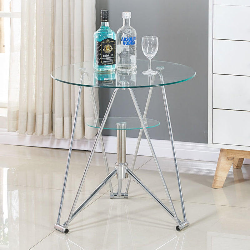 28.7"H Modern Metal Frame Base Round Glass Top Coffee Table with Shelf 31.5"L x 31.5"W x 28.7"H Clear Clearhalo 'Coffee & Accent Tables' 'Coffee Tables' 'coffee_tables' 'furn' 'furn_coffee_tables' 'Furniture' 'Living Room Furniture' 5179130