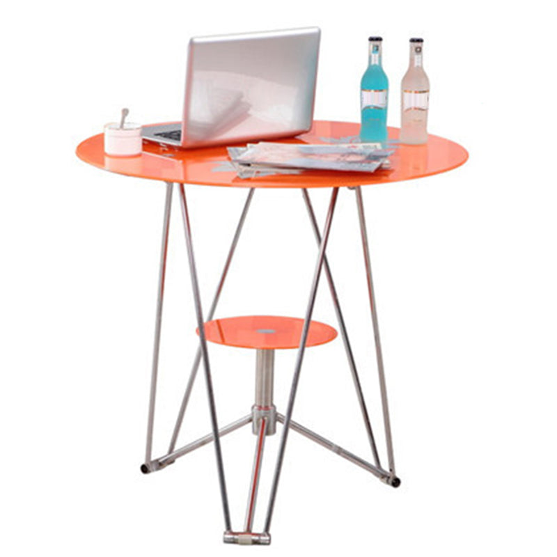 28.7"H Modern Metal Frame Base Round Glass Top Coffee Table with Shelf Orange Clearhalo 'Coffee & Accent Tables' 'Coffee Tables' 'coffee_tables' 'furn' 'furn_coffee_tables' 'Furniture' 'Living Room Furniture' 5179133
