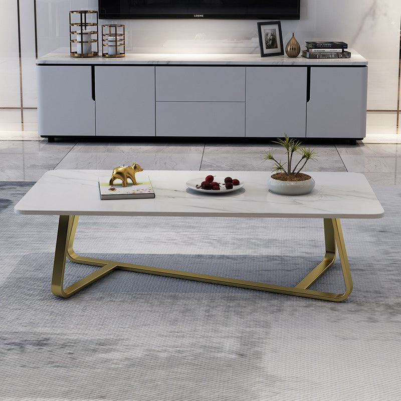 Modern Style Cocktail Table Slate Top Rectangular Coffee Table with Metal Base