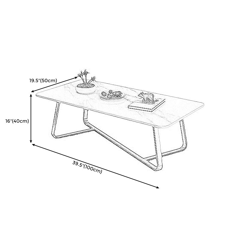 Modern Style Cocktail Table Slate Top Rectangular Coffee Table with Metal Base