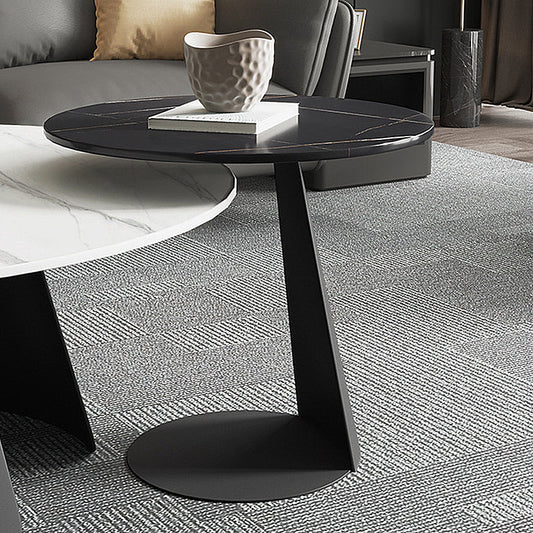 Modern Style Cocktail Table Slate Top Metal Base Round Coffee Table