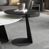 Modern Style Cocktail Table Slate Top Metal Base Round Coffee Table