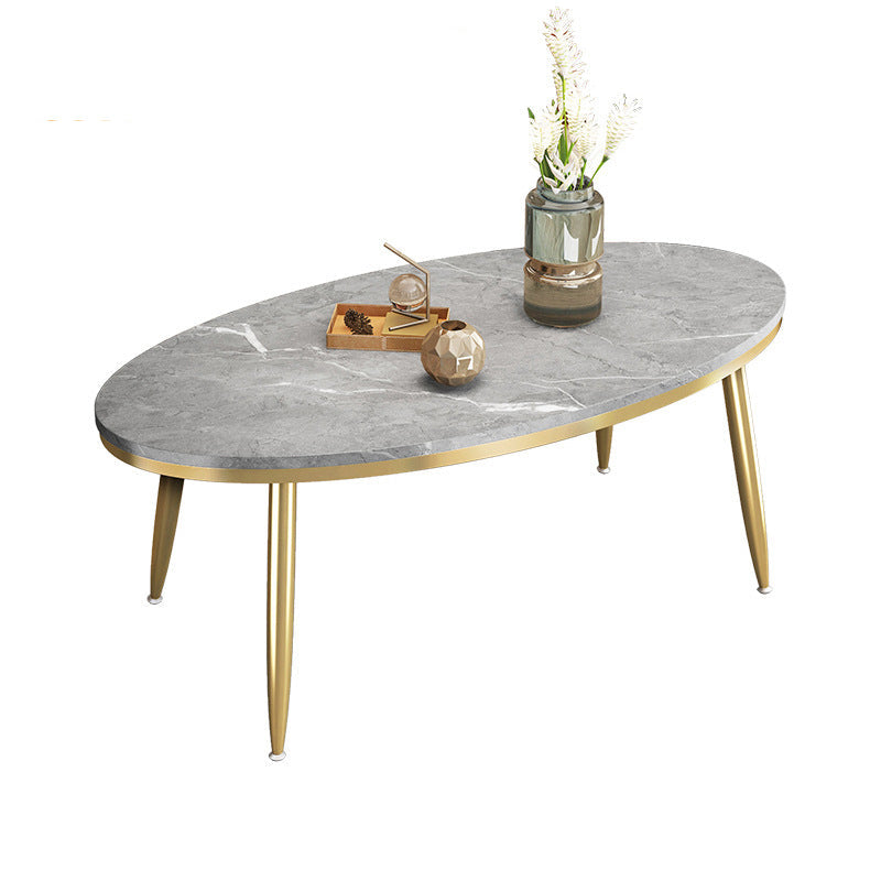 Modern Style Cocktail Table Rock Plate Top Metal Base Round Coffee Table