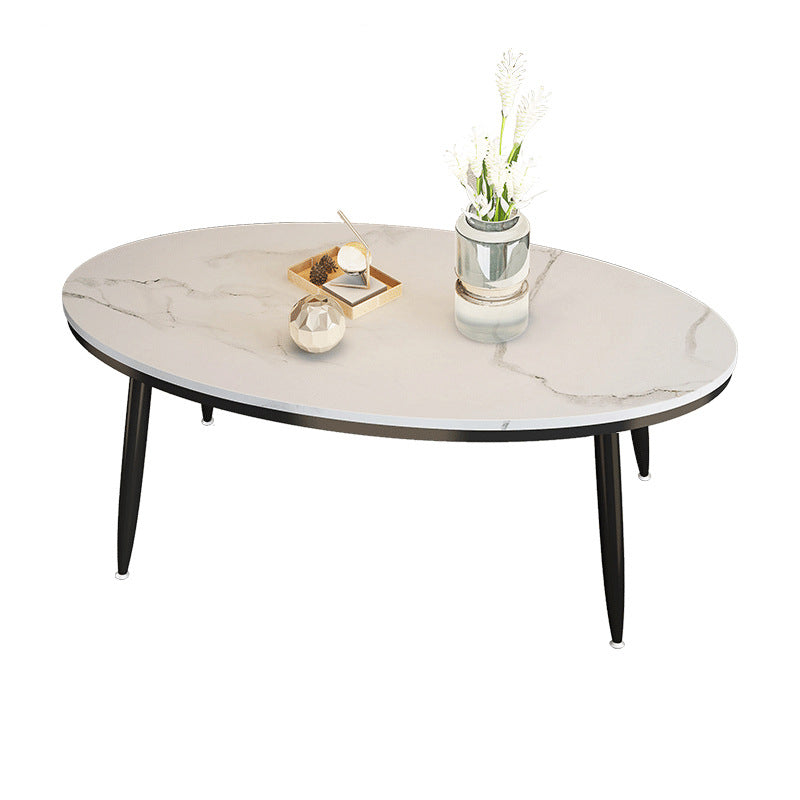 Modern Style Cocktail Table Rock Plate Top Metal Base Round Coffee Table