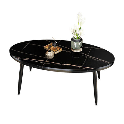 Modern Style Cocktail Table Rock Plate Top Metal Base Round Coffee Table