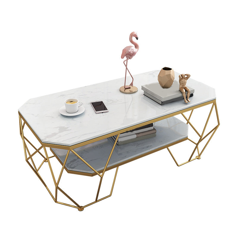 Modern Style Tempered Glass & Slate Bunching Table Metal Rectangular Coffee Table