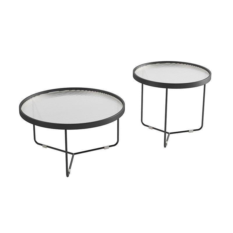 Tempered Glass Round Top 2 Nesting Table Metal Frame Base Cocktail Table