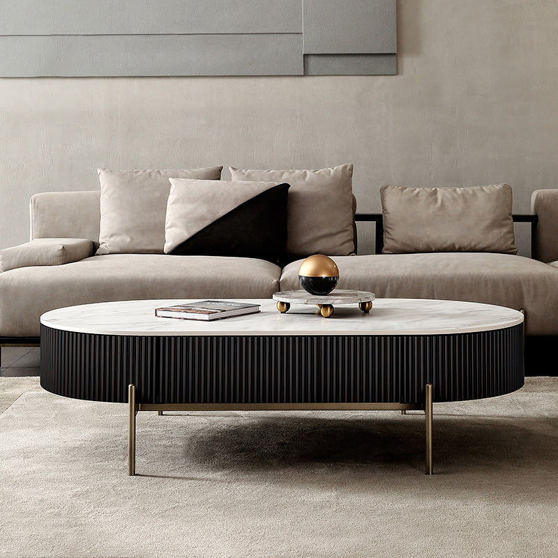 Modern Style Round White Black Metal Four-legged Coffee Table 47"L x 24"W x 18"H Clearhalo 'Coffee & Accent Tables' 'Coffee Tables' 'coffee_tables' 'furn' 'furn_coffee_tables' 'Furniture' 'Living Room Furniture' 5179329
