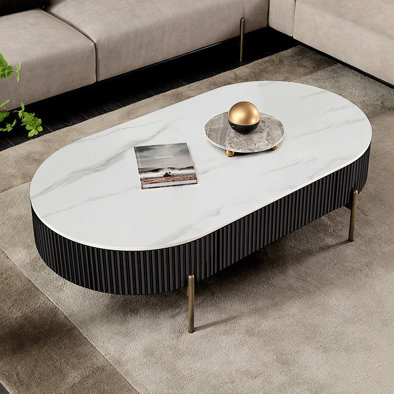 Modern Style Round White Black Metal Four-legged Coffee Table 39.5"L x 24"W x 18"H Clearhalo 'Coffee & Accent Tables' 'Coffee Tables' 'coffee_tables' 'furn' 'furn_coffee_tables' 'Furniture' 'Living Room Furniture' 5179330