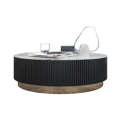 Modern Style Round White Black Metal Four-legged Coffee Table 39.5"L x 39.5"W x 14"H Clearhalo 'Coffee & Accent Tables' 'Coffee Tables' 'coffee_tables' 'furn' 'furn_coffee_tables' 'Furniture' 'Living Room Furniture' 5179332