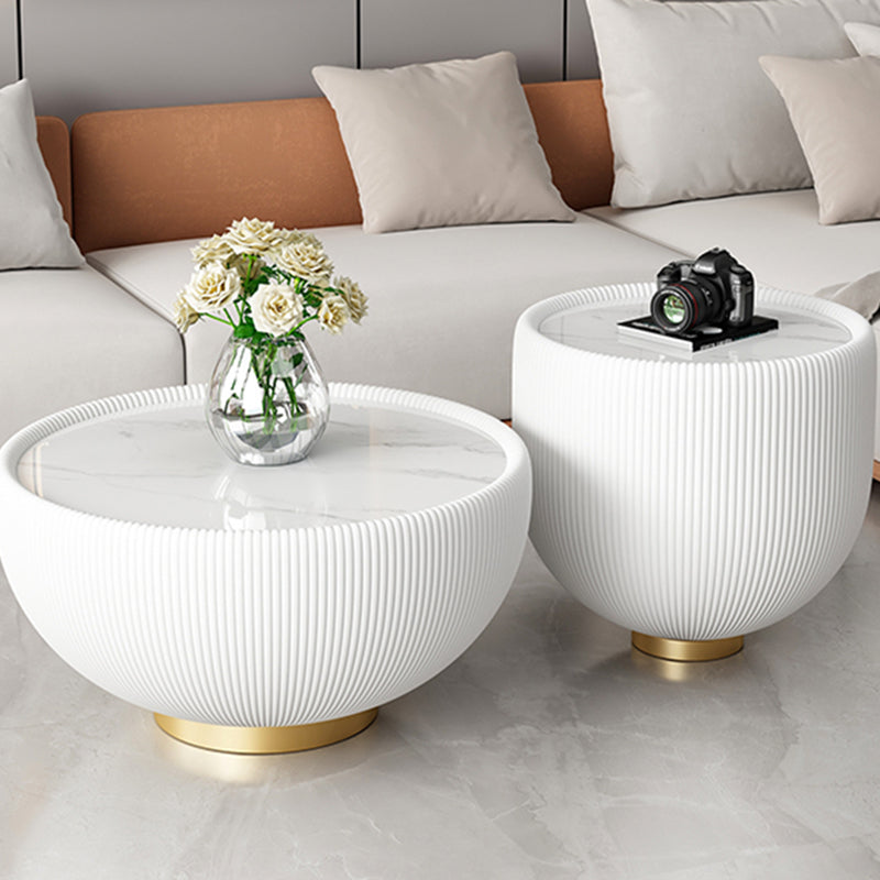 Square Block Base Cocktail Table Rock Plate Desktop Round Coffee Table with Metal Base