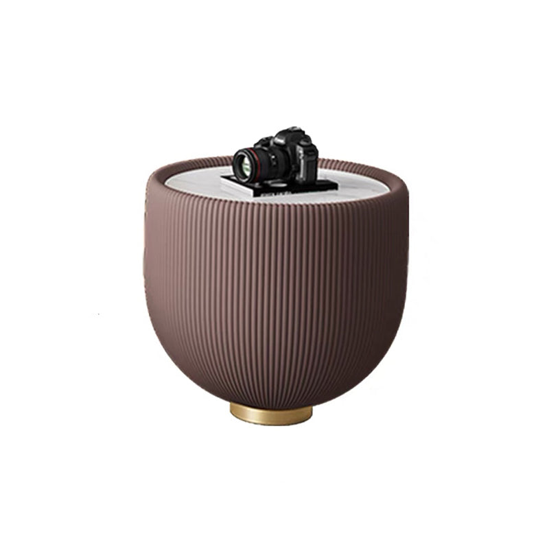 Square Block Base Cocktail Table Rock Plate Desktop Round Coffee Table with Metal Base