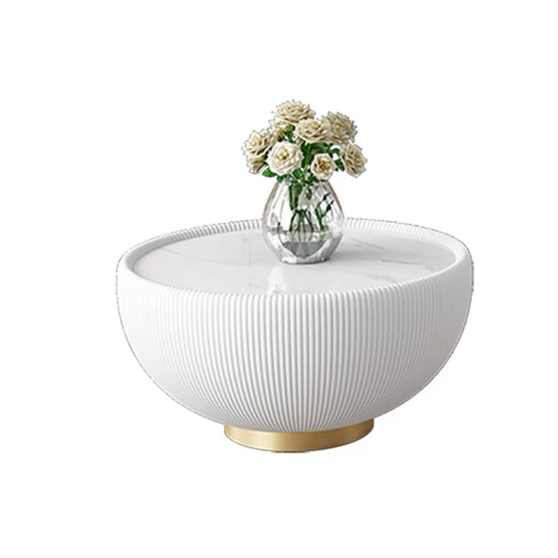 Square Block Base Cocktail Table Rock Plate Desktop Round Coffee Table with Metal Base