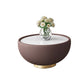 Square Block Base Cocktail Table Rock Plate Desktop Round Coffee Table with Metal Base