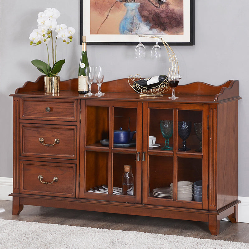 Moderno server da pranzo in legno di gomma a 3 traditi da 3-catrawer un server di cucina porta vetri