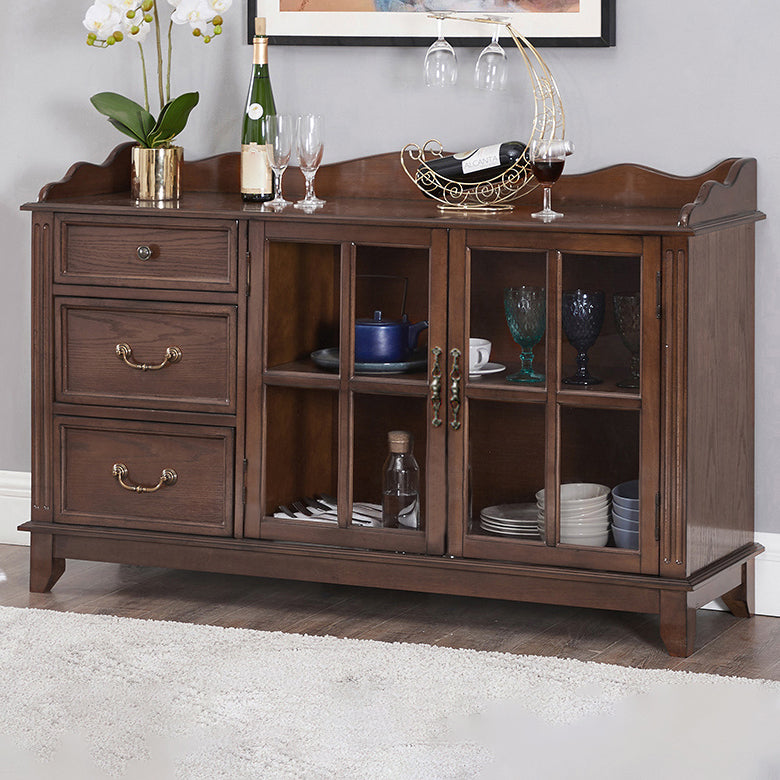 Moderno server da pranzo in legno di gomma a 3 traditi da 3-catrawer un server di cucina porta vetri