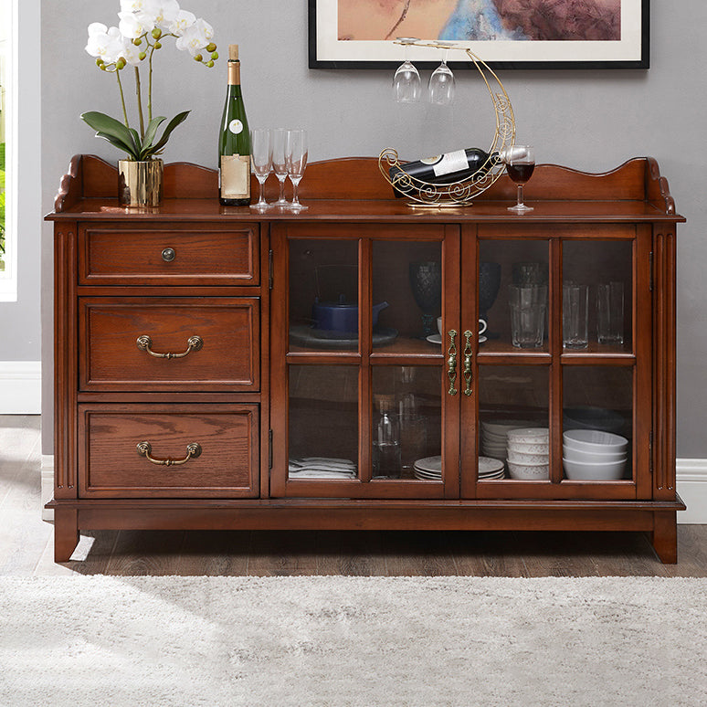 Moderno server da pranzo in legno di gomma a 3 traditi da 3-catrawer un server di cucina porta vetri