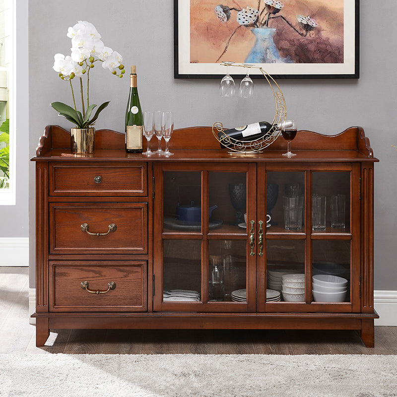 Moderno server da pranzo in legno di gomma a 3 traditi da 3-catrawer un server di cucina porta vetri