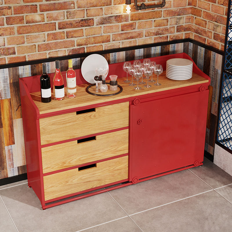 Modern Iron and Wood Sideboard 35"H Dining Room 3 Drawer Server with Sliding Door Clearhalo 'buffet_sideboard' 'Buffets & Sideboards' 'furn' 'furn_buffet_sideboard' 'Furniture' 'Kitchen & Dining Furniture' 5179688