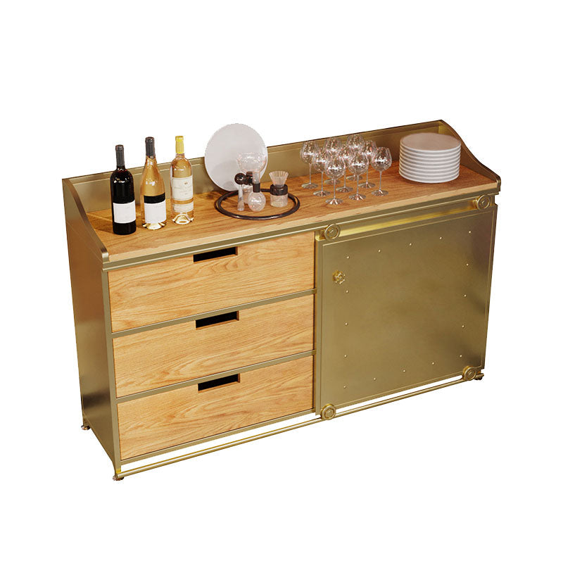 Modern Iron and Wood Sideboard 35"H Dining Room 3 Drawer Server with Sliding Door Gold Clearhalo 'buffet_sideboard' 'Buffets & Sideboards' 'furn' 'furn_buffet_sideboard' 'Furniture' 'Kitchen & Dining Furniture' 5179689