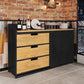 Modern Iron and Wood Sideboard 35"H Dining Room 3 Drawer Server with Sliding Door Clearhalo 'buffet_sideboard' 'Buffets & Sideboards' 'furn' 'furn_buffet_sideboard' 'Furniture' 'Kitchen & Dining Furniture' 5179690