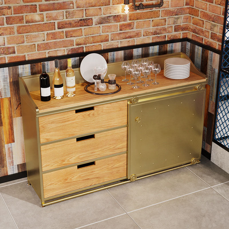 Modern Iron and Wood Sideboard 35"H Dining Room 3 Drawer Server with Sliding Door Clearhalo 'buffet_sideboard' 'Buffets & Sideboards' 'furn' 'furn_buffet_sideboard' 'Furniture' 'Kitchen & Dining Furniture' 5179692