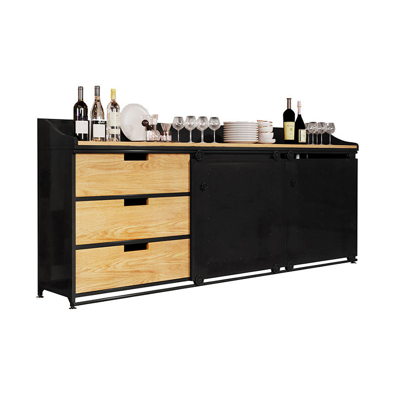 Modern Iron and Wood Sideboard 35"H Dining Room 3 Drawer Server with Sliding Door Black Clearhalo 'buffet_sideboard' 'Buffets & Sideboards' 'furn' 'furn_buffet_sideboard' 'Furniture' 'Kitchen & Dining Furniture' 5179694