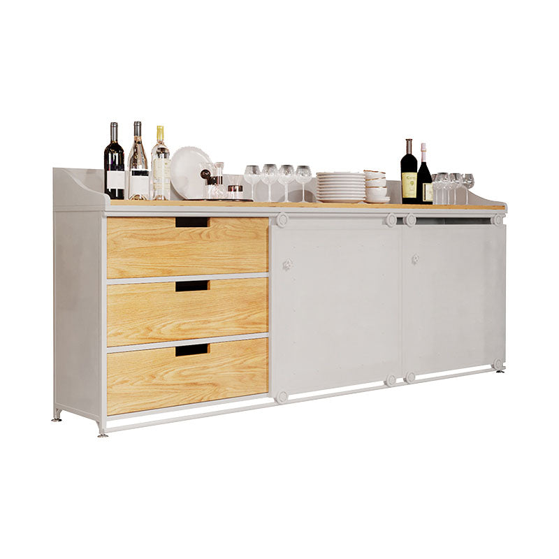Modern Iron and Wood Sideboard 35"H Dining Room 3 Drawer Server with Sliding Door White Clearhalo 'buffet_sideboard' 'Buffets & Sideboards' 'furn' 'furn_buffet_sideboard' 'Furniture' 'Kitchen & Dining Furniture' 5179696