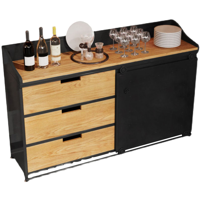 Modern Iron and Wood Sideboard 35"H Dining Room 3 Drawer Server with Sliding Door Black Clearhalo 'buffet_sideboard' 'Buffets & Sideboards' 'furn' 'furn_buffet_sideboard' 'Furniture' 'Kitchen & Dining Furniture' 5179697