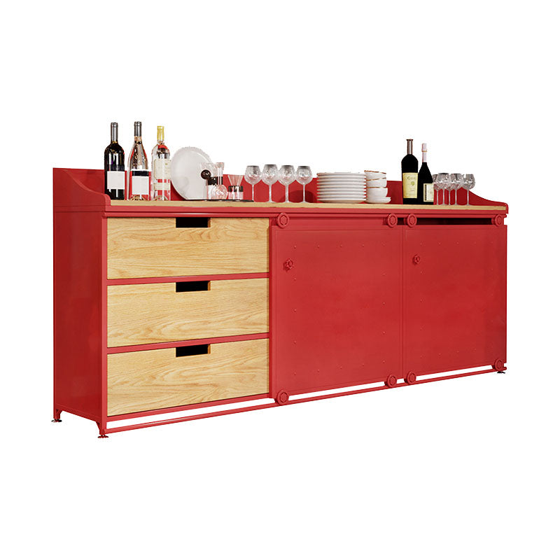 Modern Iron and Wood Sideboard 35"H Dining Room 3 Drawer Server with Sliding Door Red Clearhalo 'buffet_sideboard' 'Buffets & Sideboards' 'furn' 'furn_buffet_sideboard' 'Furniture' 'Kitchen & Dining Furniture' 5179700