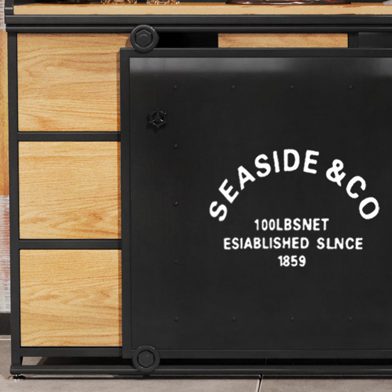 Modern Iron and Wood Sideboard 35"H Dining Room 3 Drawer Server with Sliding Door Clearhalo 'buffet_sideboard' 'Buffets & Sideboards' 'furn' 'furn_buffet_sideboard' 'Furniture' 'Kitchen & Dining Furniture' 5179701