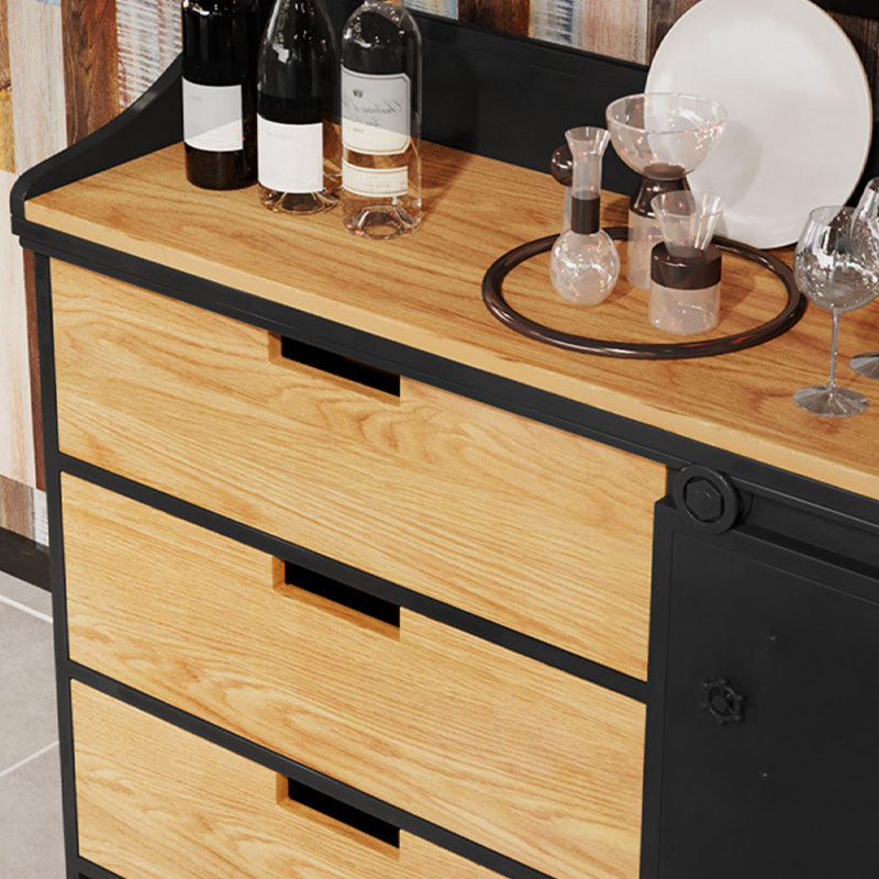Modern Iron and Wood Sideboard 35"H Dining Room 3 Drawer Server with Sliding Door Clearhalo 'buffet_sideboard' 'Buffets & Sideboards' 'furn' 'furn_buffet_sideboard' 'Furniture' 'Kitchen & Dining Furniture' 5179703