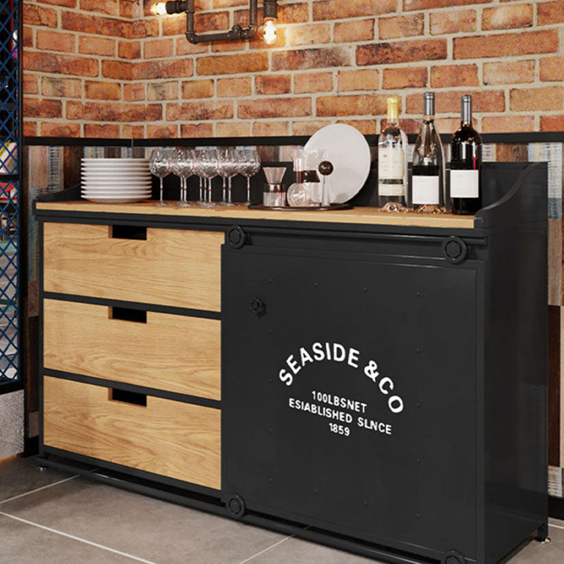 Modern Iron and Wood Sideboard 35"H Dining Room 3 Drawer Server with Sliding Door Clearhalo 'buffet_sideboard' 'Buffets & Sideboards' 'furn' 'furn_buffet_sideboard' 'Furniture' 'Kitchen & Dining Furniture' 5179706