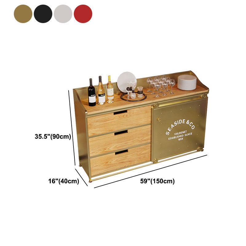 Modern Iron and Wood Sideboard 35"H Dining Room 3 Drawer Server with Sliding Door Clearhalo 'buffet_sideboard' 'Buffets & Sideboards' 'furn' 'furn_buffet_sideboard' 'Furniture' 'Kitchen & Dining Furniture' 5179712