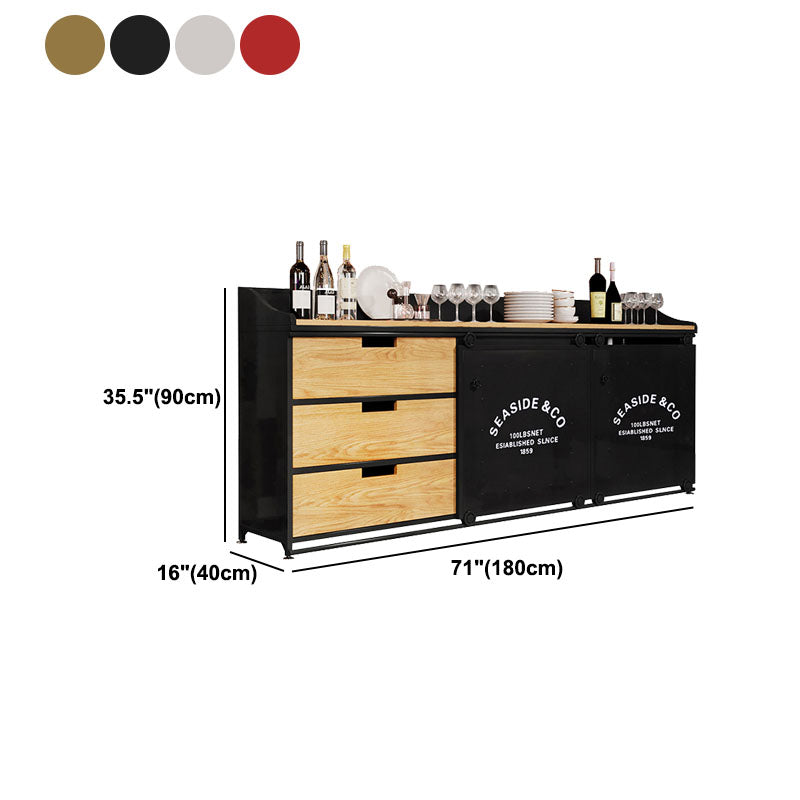 Modern Iron and Wood Sideboard 35"H Dining Room 3 Drawer Server with Sliding Door Clearhalo 'buffet_sideboard' 'Buffets & Sideboards' 'furn' 'furn_buffet_sideboard' 'Furniture' 'Kitchen & Dining Furniture' 5179713