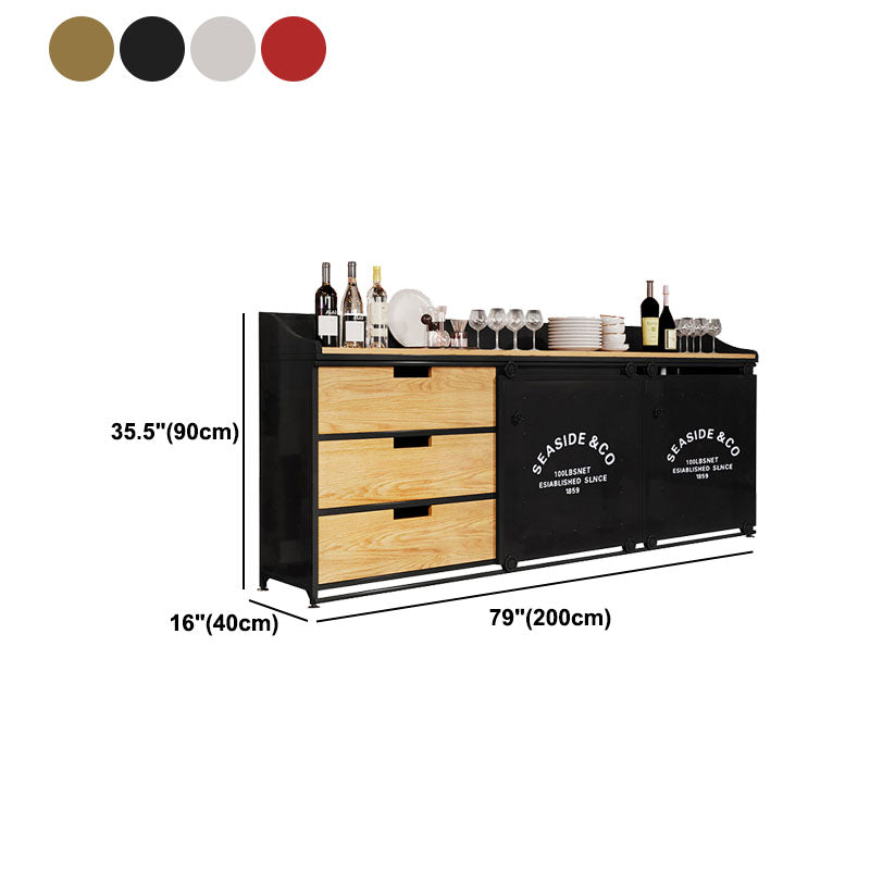 Modern Iron and Wood Sideboard 35"H Dining Room 3 Drawer Server with Sliding Door Clearhalo 'buffet_sideboard' 'Buffets & Sideboards' 'furn' 'furn_buffet_sideboard' 'Furniture' 'Kitchen & Dining Furniture' 5179714