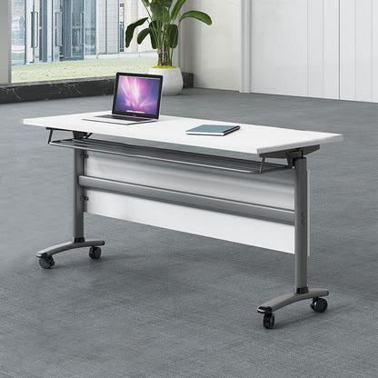 Modern Wooden Office Desk with Caster Wheels Rectangular Writing Desk for Home White Clearhalo 'furn' 'furn_office_desk' 'Furniture' 'Office Desks' 'Office Furniture' 'office_desk' 5179827