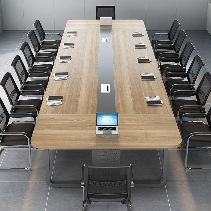 Escritorio de oficina de madera fabricada moderna escritorio rectangular con pedestal de metal