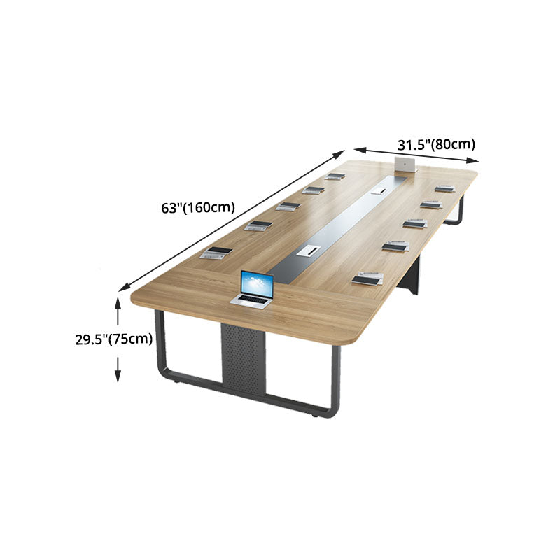 Escritorio de oficina de madera fabricada moderna escritorio rectangular con pedestal de metal