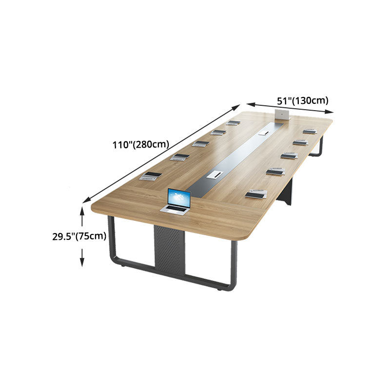 Escritorio de oficina de madera fabricada moderna escritorio rectangular con pedestal de metal