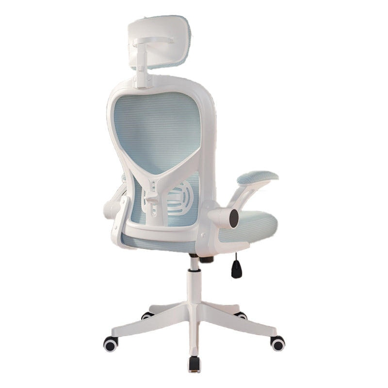 Modern Mesh Office Chair Ergonomic Padded Arms Chair with Wheels White-Blue With Headrest Clearhalo 'furn' 'furn_office_chair' 'Furniture' 'Office Chairs' 'Office Furniture' 'office_chair' 5179947