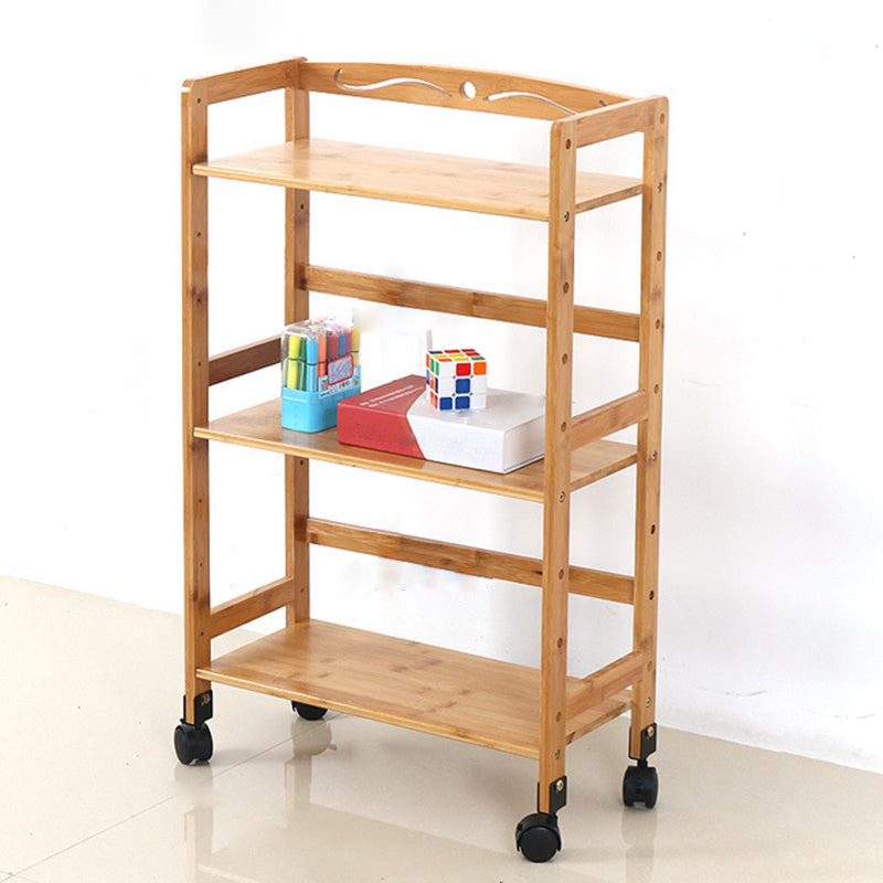 Natural Urban Etagere Bookshelf Manufactured Wood Bookcase with Caster Wheels