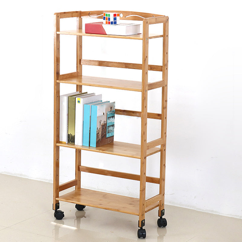 Natural Urban Etagere Bookshelf Manufactured Wood Bookcase with Caster Wheels