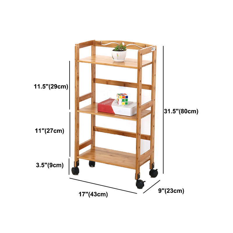 Natural Urban Etagere Bookshelf Manufactured Wood Bookcase with Caster Wheels