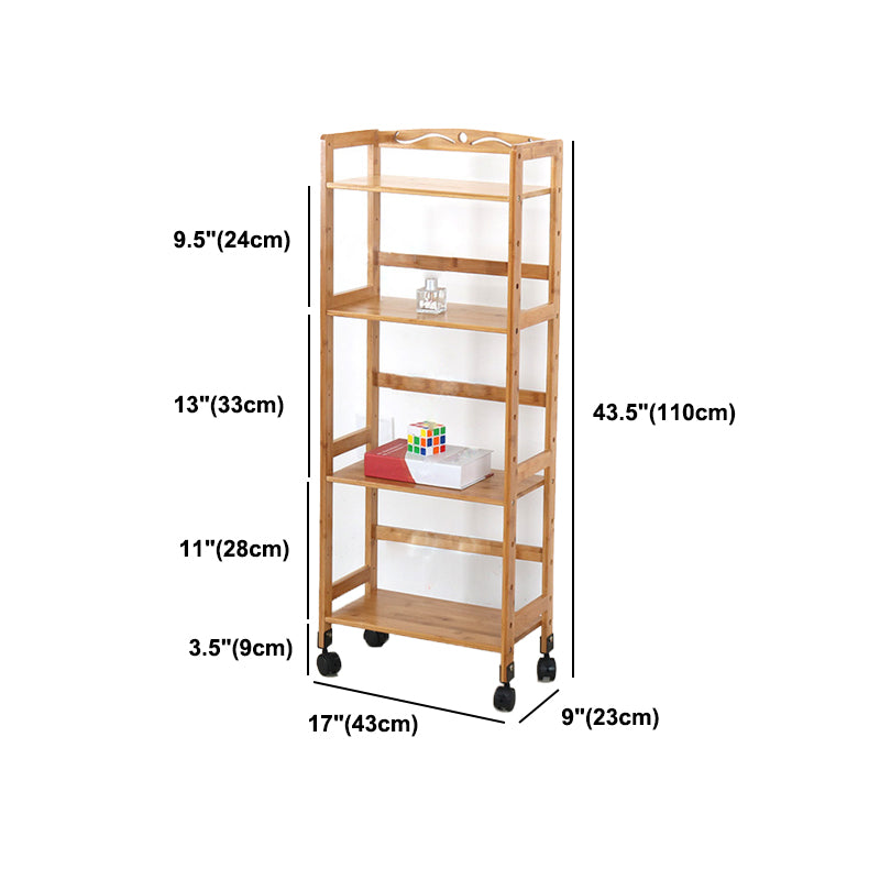 Natural Urban Etagere Bookshelf Manufactured Wood Bookcase with Caster Wheels