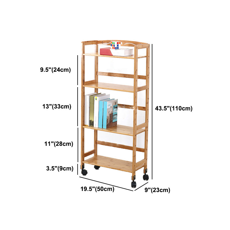 Natural Urban Etagere Bookshelf Manufactured Wood Bookcase with Caster Wheels
