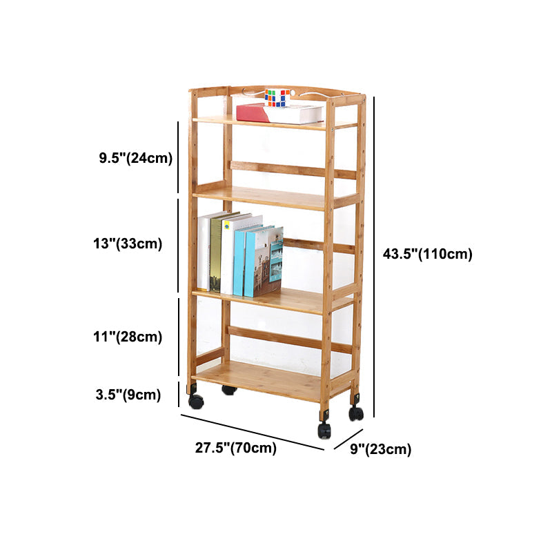 Natural Urban Etagere Bookshelf Manufactured Wood Bookcase with Caster Wheels