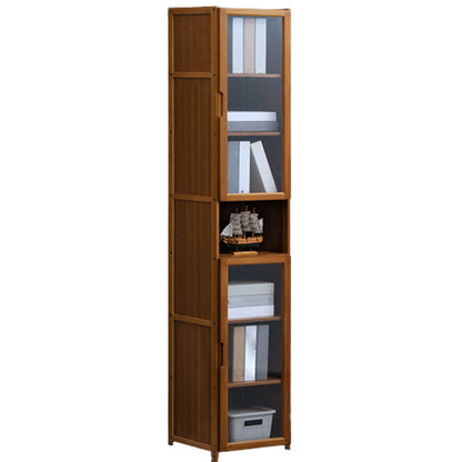 Contemporary Style Wood Bookcase Closed Back Bookshelf with Door for Home 11.8"L x 11.8"W x 68.9"H